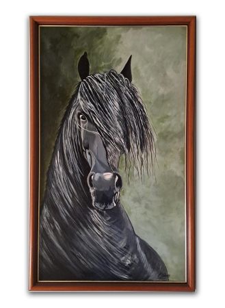framed painting of a black stallion
