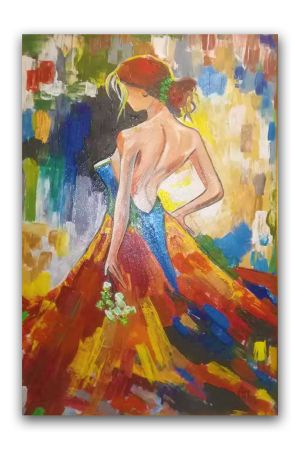 impressionism painting of a lady in a summer dress with flowers in her hand